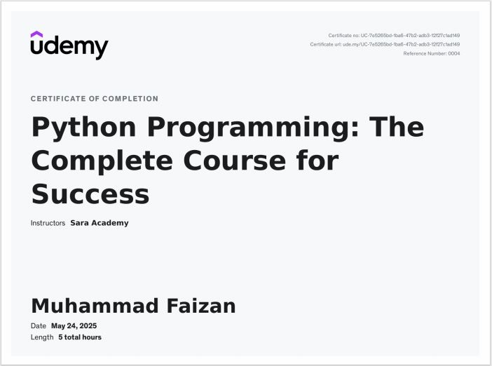 Python Programming: Complete Course for Success (Udemy)